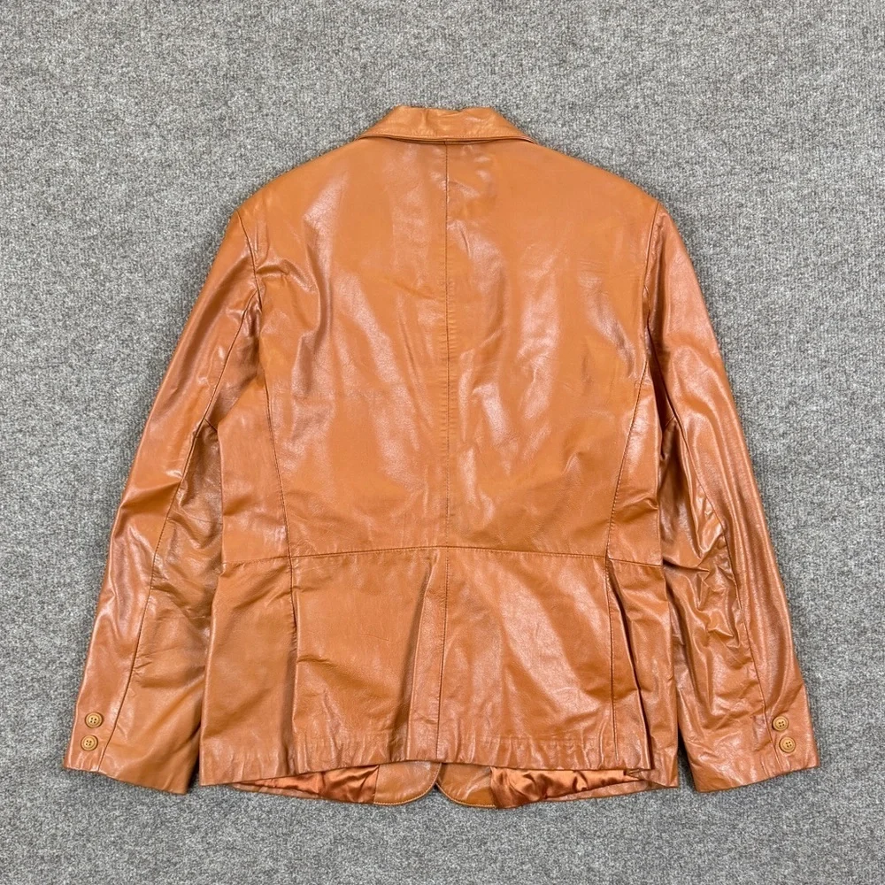 VTG Clipper Mist Genuine Leather Blazer Jacket Women’s L Tan Rust Retro 70s 80s - Picture 2 of 15